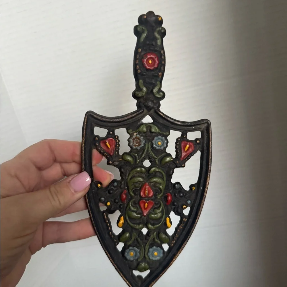 Vintage Hand Painted Cast Iron Trivet Set
